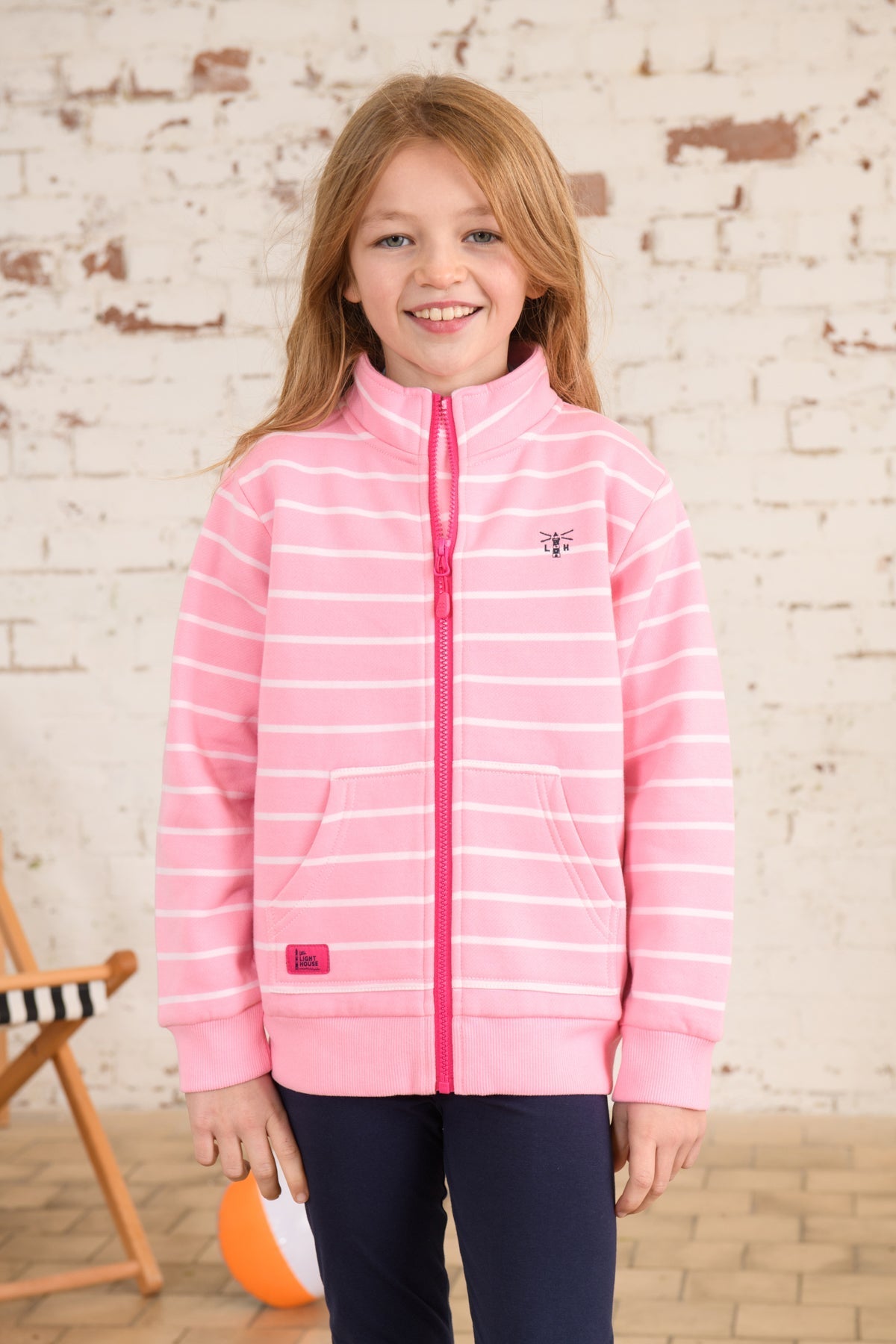 Ava Full Zip Top - Blush Pink Stripe-Lighthouse