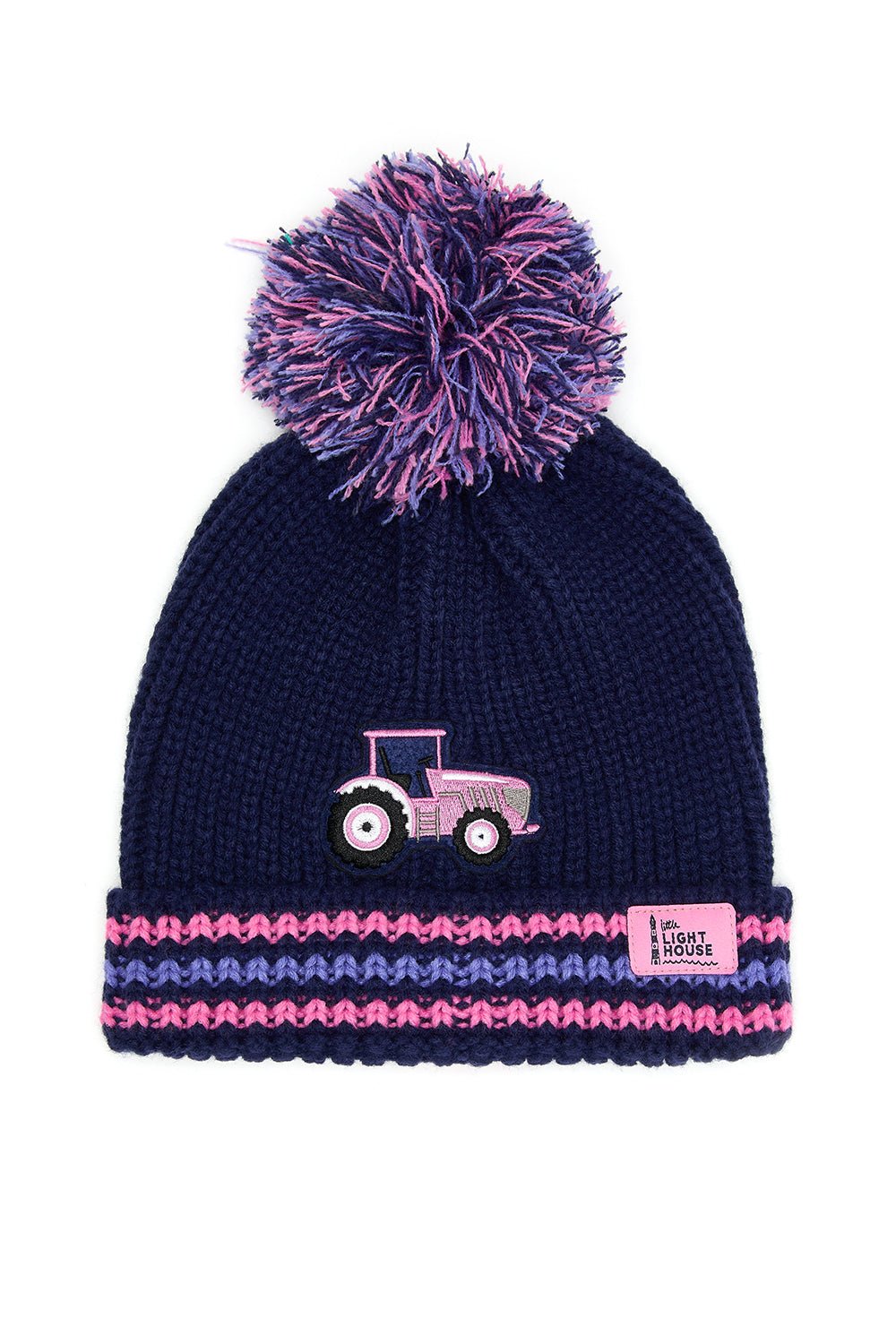 Bobbie Bobble Hat - Pink Tractor Striped - Lighthouse