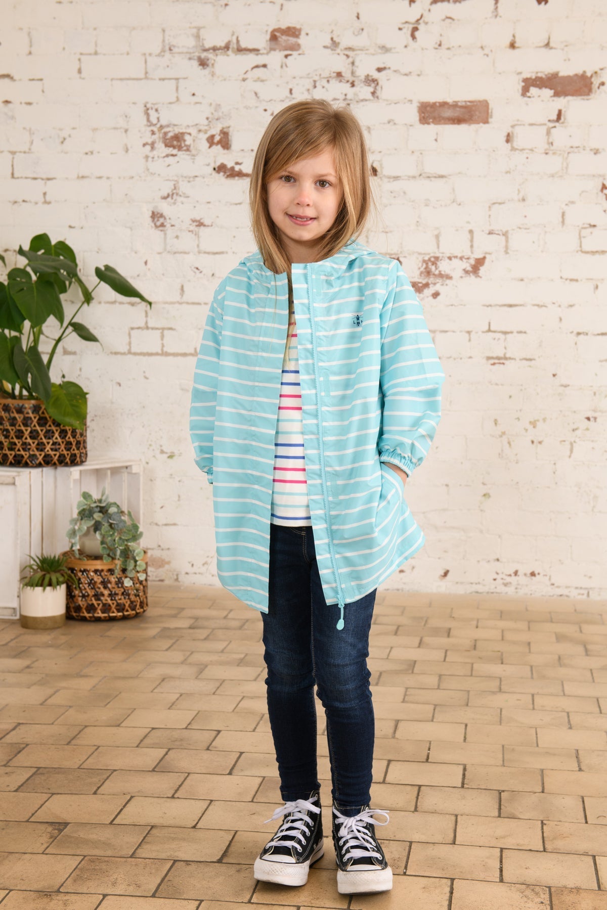 Cara Kids Rain Parka - Soft Turquoise Stripe-Lighthouse