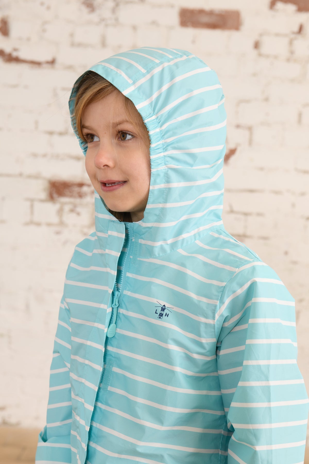 Cara Kids Rain Parka - Soft Turquoise Stripe