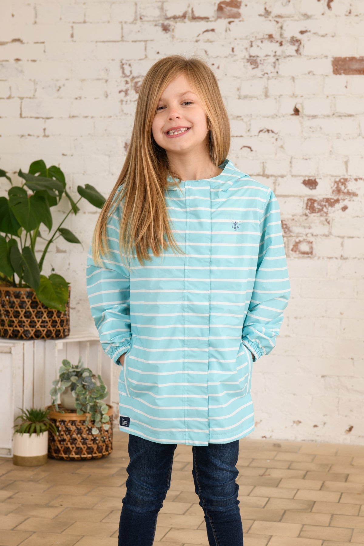 Cara Kids Rain Parka - Soft Turquoise Stripe