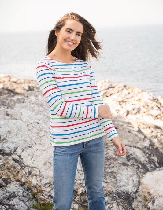 Causeway Breton Top - Seagrass Blue Poppy Stripe-Lighthouse