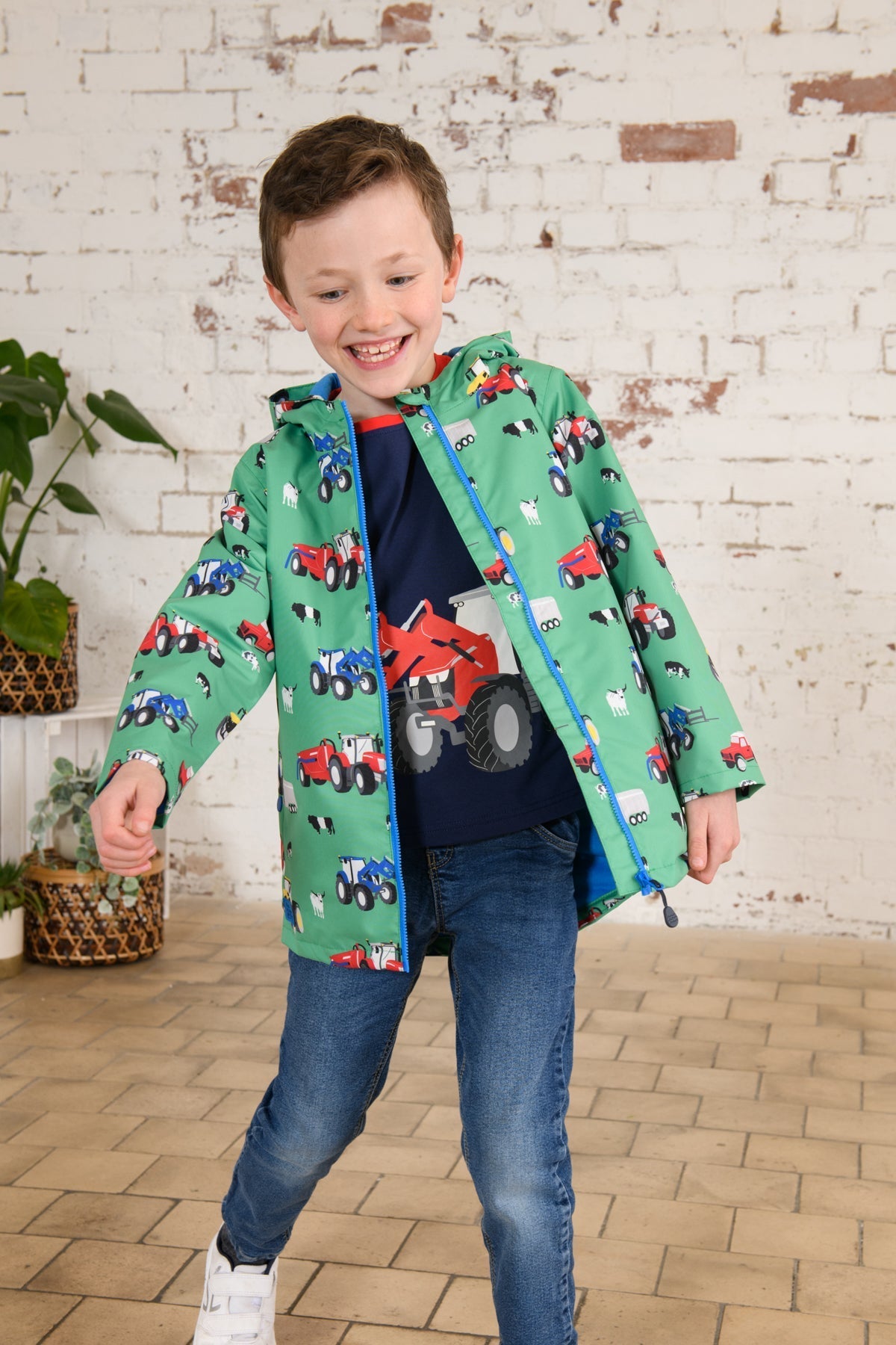 Ethan Jacket - Peagreen Tractor Print