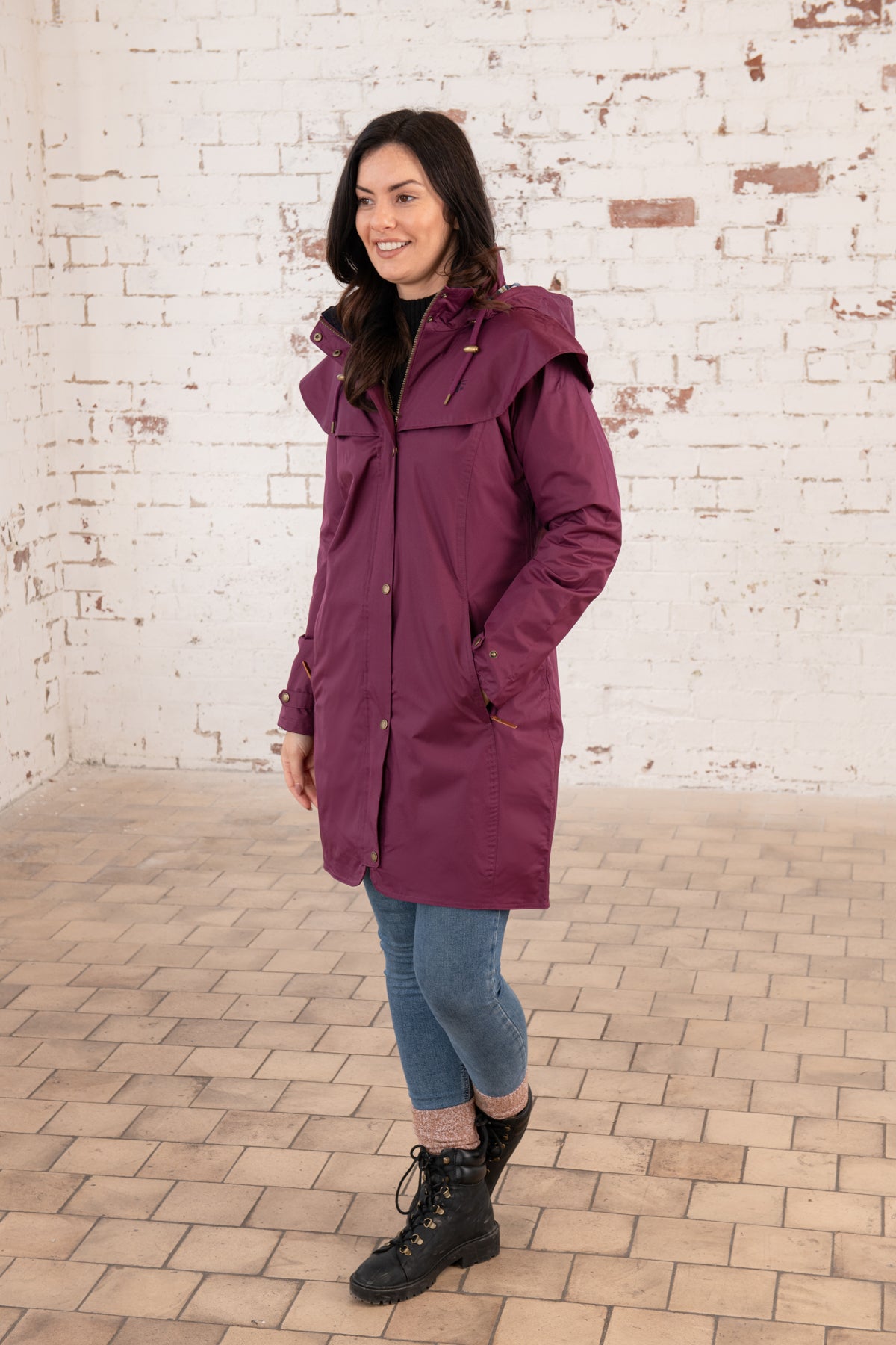 Outrider 3/4 Length Waterproof Raincoat - Plum