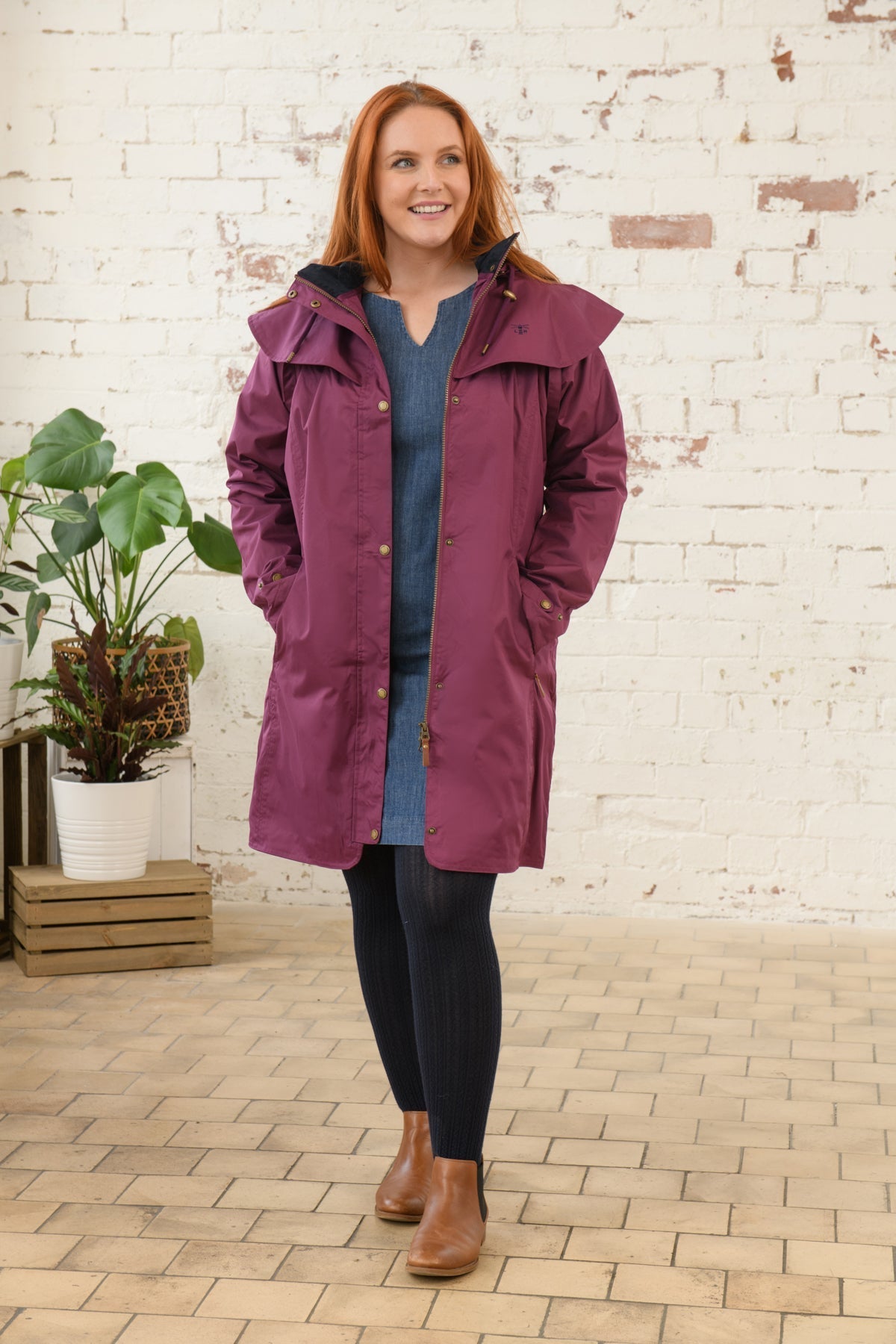 Outrider 3/4 Length Waterproof Raincoat - Plum