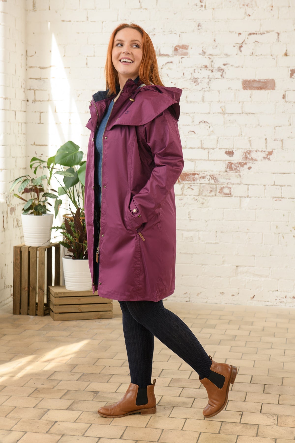 Outrider 3/4 Length Waterproof Raincoat - Plum